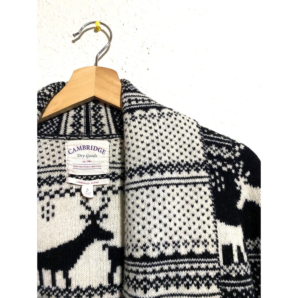 Cambridge‎ Dry Goods Womens Reindeer Fair Isle Lambswool Blend Cardigan Black